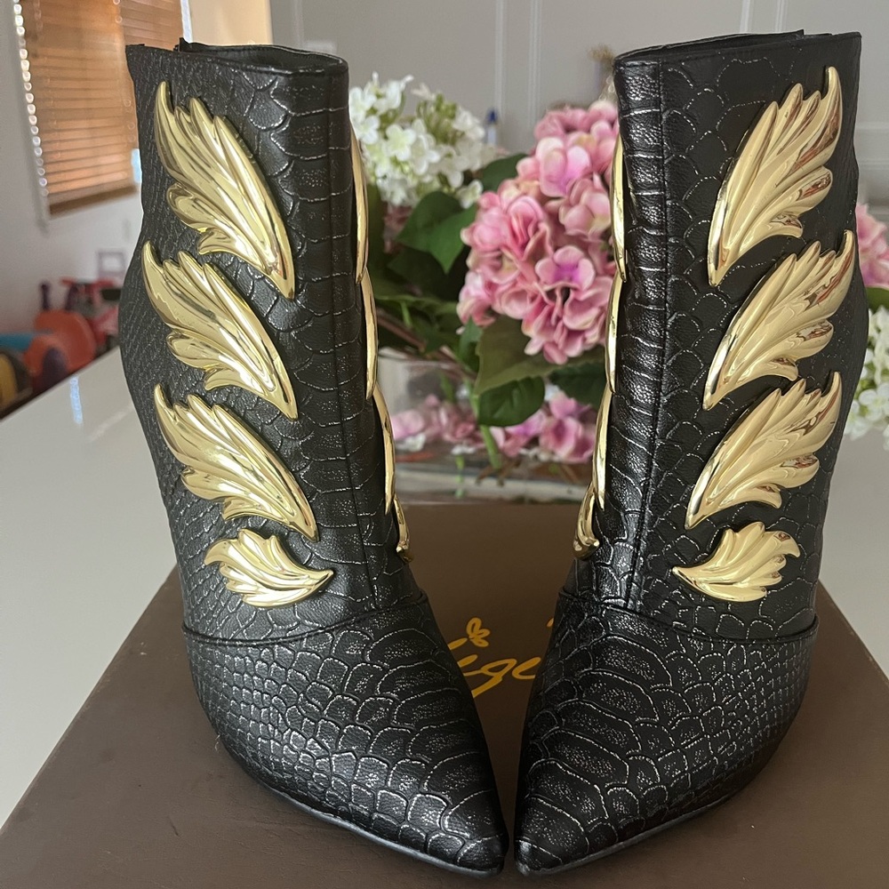 Privileged Black and Gold Textured Ankle Boots